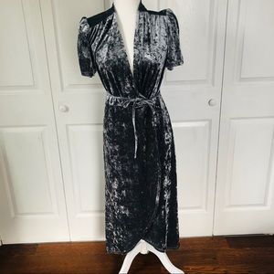 Silver Velvet Wrap Midi Dress Size M